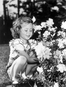 Girl and azalea blossoms