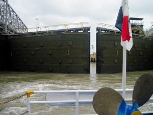 Miraflores Locks closing behind our boat